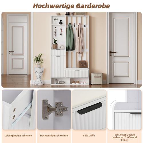 Vestiaire, Porte-manteau, Meuble D’entrée, Avec Banc à Chaussures et Étagère, 100x30x180Cm