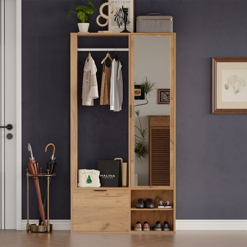 Vestiaire Avec Banc à Chaussures, Avec Miroir,100x33x190cm