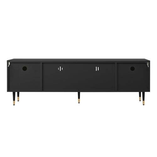 Meuble TV Salon Structure Treillis,  Portes Bois Massif,170 X 36  X 54 Cm, Noir