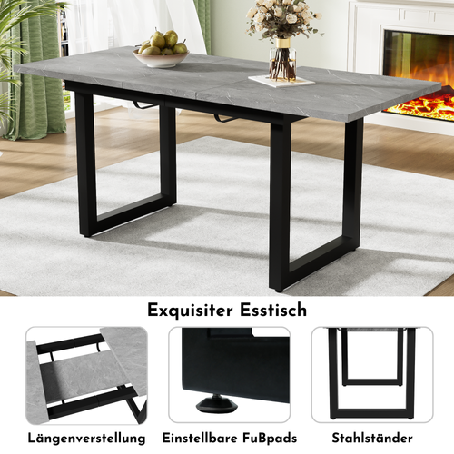 Table à Manger Extensible 140-180x80cm Style Industriel, Gris