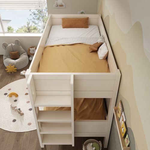 Lit Superposé Amovible,90x200cm, Avec Échelle De Montageflexible, Blanc