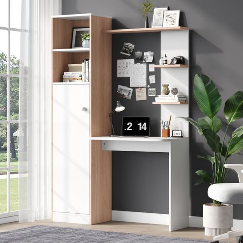 Bureau, 123.5 X 45 X 168.5 Cm,avec Rangement, Armoire -Blanc