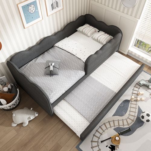 Lit Enfant Gigogne - 90x190cm,  Avec Tiroir - Lin - Gris