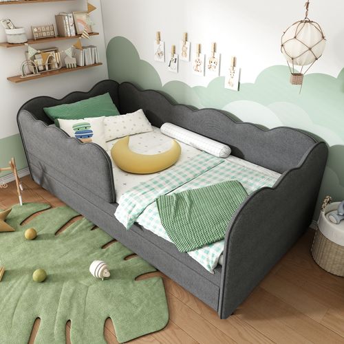 Lit Enfant Gigogne - 90x190cm,  Avec Tiroir - Lin - Gris