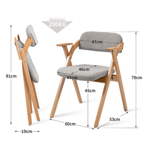 Lot De 2 Chaises Pliantes Avec Coussin En Velours Rembourrée Et Cadre En Bois - Gris