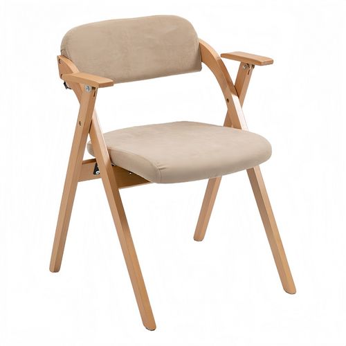 Lot De 2 Chaises Pliantes Avec Coussin En Velours Rembourrée Et Cadre En Bois - Kaki