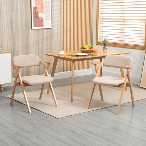 Lot De 2 Chaises Pliantes Avec Coussin En Velours Rembourrée Et Cadre En Bois - Kaki