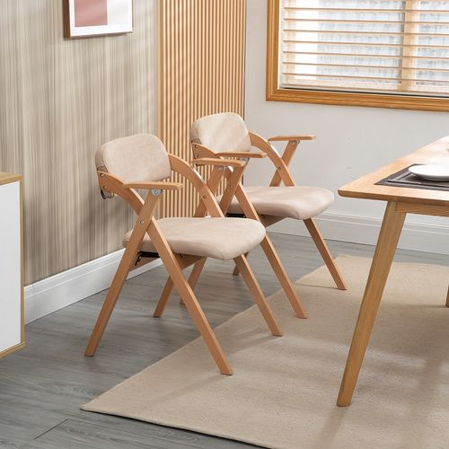 Lot De 2 Chaises Pliantes Avec Coussin En Velours Rembourrée Et Cadre En Bois - Kaki