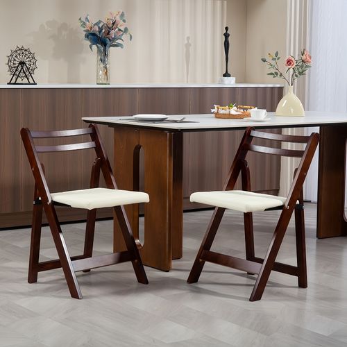 Lot De 2 Chaises Pliantes Vernis 44x45x75 Cm - Bois - Blanc