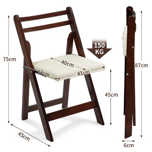 Lot De 2 Chaises Pliantes Vernis 44x45x75 Cm - Bois - Blanc