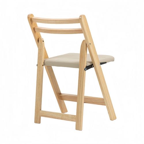 Lot De 2 Chaises Pliantes Avec Coussin En Velours Rembourrée - Bois - Beige