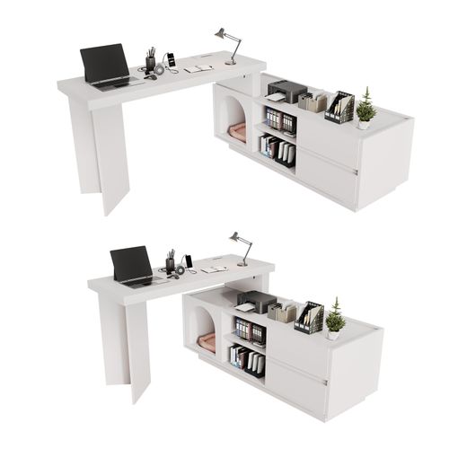 Bureau D'angle - Avec Niche Intégrée Pour Animaux – 120x50x75cm - Mdf - Blanc