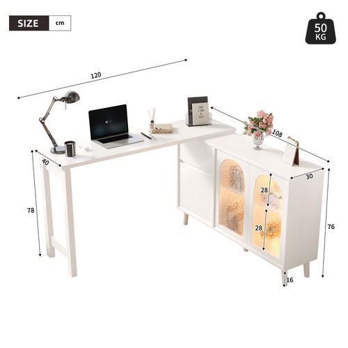 Bureau Extensible - Rotation 360° - Forme L Ou Ligne Droite - 120 X 40 X 78cm