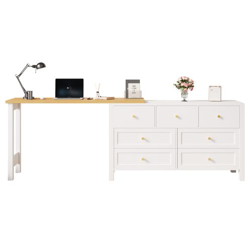 Bureau D'angle En L - Table Pivotante à 360° - 7 Tiroirs - Panneau De Particules - 120 X 40 X 70 Cm