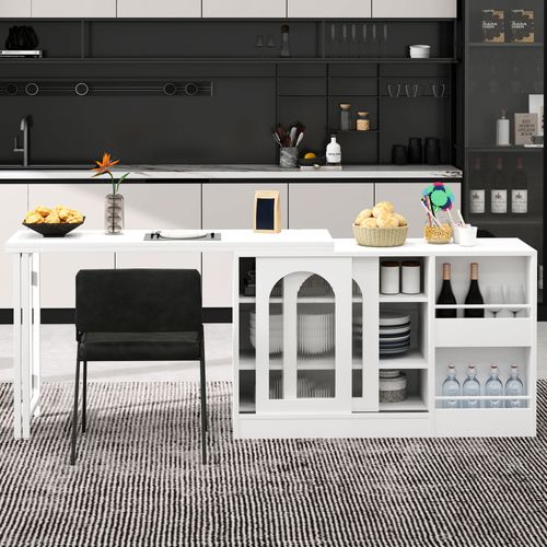 Table De Bar - Table De Cuisine - Pivotante à 360°(121.5x40x76.7cm) - Blanc - Mdf