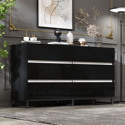 Commode 140x39.5x78.5 Cm - Avec 6 Tiroirs - Noir - Panneau De Particules