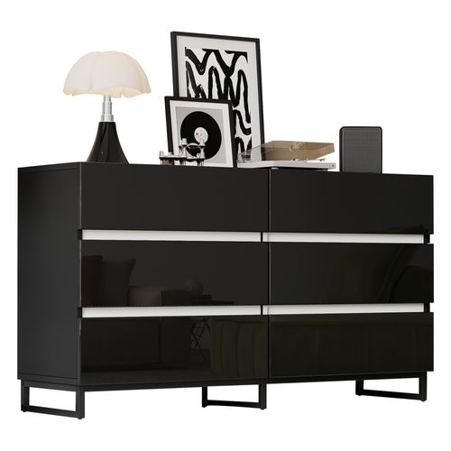 Commode 140x39.5x78.5 Cm - Avec 6 Tiroirs - Noir - Panneau De Particules