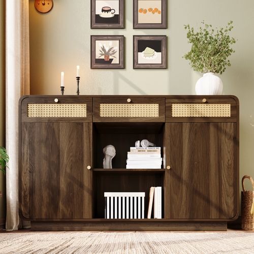 Buffet -  3 Tiroirs + 2 Portes + Étagères Réglables En Hauteur - 120x40x85 Cm