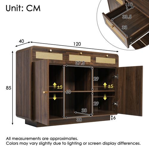 Buffet -  3 Tiroirs + 2 Portes + Étagères Réglables En Hauteur - 120x40x85 Cm