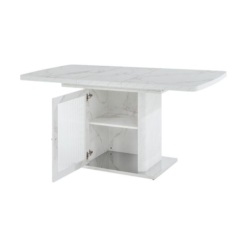 Table à Manger Rectangulaire Moderne 120 Cm-160 Cm - Extensible - Avec Rangement - Blanc