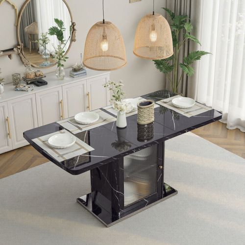 Table à Manger Rectangulaire Moderne 120 Cm-160 Cm - Extensible - Avec Rangement - Noir