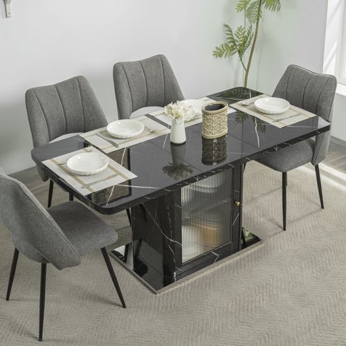 Table à Manger Rectangulaire Moderne 120 Cm-160 Cm - Extensible - Avec Rangement - Noir