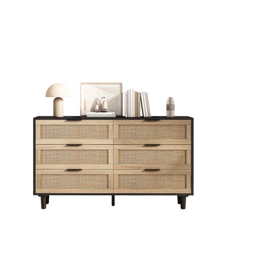 Commode De Chambre/bureau/salon 130x40x75cm - 6 Tiroirs - Meuble De Rangement Moderne - Noir