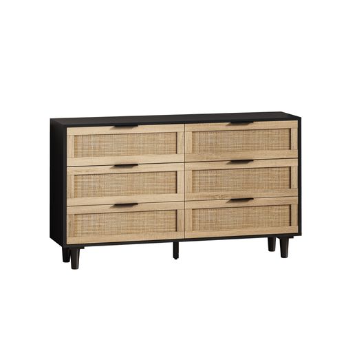 Commode De Chambre/bureau/salon 130x40x75cm - 6 Tiroirs - Meuble De Rangement Moderne - Noir