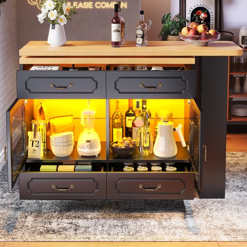 Table De Bar Extensible 135-203x39x92.8 Cm - Avec Pivotement à 360° Et LED - Noir