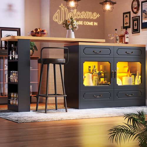 Table De Bar Extensible 135-203x39x92.8 Cm - Avec Pivotement à 360° Et LED - Noir