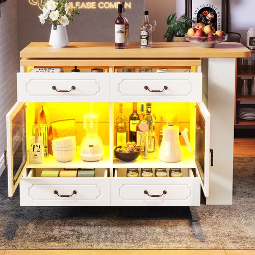 Table De Bar Extensible 135-203x39x92.8 Cm - Avec Pivotement à 360° Et LED - Blanc