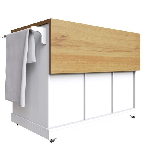 Îlot De Cuisine 147x70(44)x9 Cm - Avec Plateau De Table Pliable - Blanc