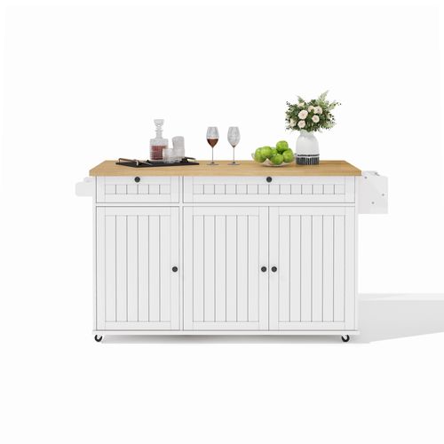 Îlot De Cuisine 137x70x89.5cm - Avec Plateau De Table Pliable - Blanc