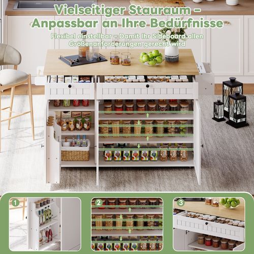 Îlot De Cuisine 137x70x89.5cm - Avec Plateau De Table Pliable - Blanc