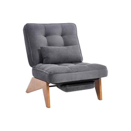Chaise Moderne Réglable En Tissu - Avec Pouf Et Pieds En Bois - Velours Côtelé - Gris
