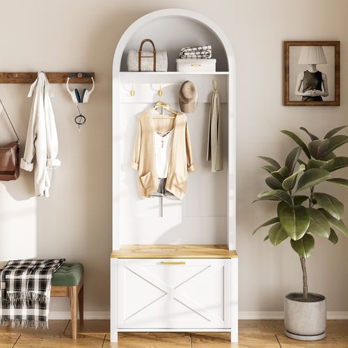 Vestiaire Avec Base En Fer - 75x35x195cm - Blanc