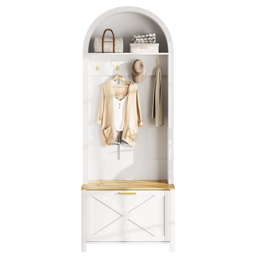 Vestiaire Avec Base En Fer - 75x35x195cm - Blanc