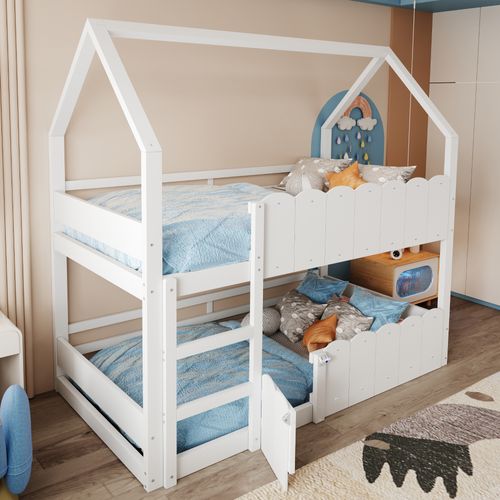 Lit Superposé Pour Enfants 90x200 Cm-avec Barrières De Sécurité Surélevées-bleu