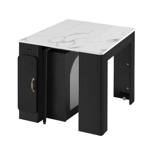 Îlot De Cuisine Sur Roulettes - Table à Manger Extensible - Avec Plateau Amovible - Noir