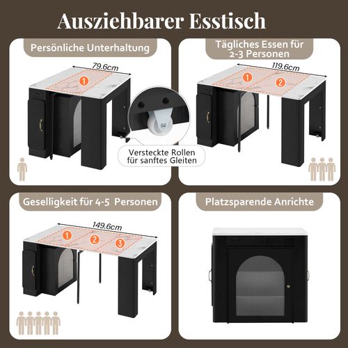Îlot De Cuisine Sur Roulettes - Table à Manger Extensible - Avec Plateau Amovible - Noir