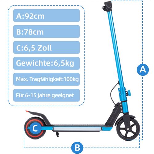 Trottinette Urbaine Pour Enfants 6,5'' -max. 5-8 Km, 14 Km/h-pliable, Bleu