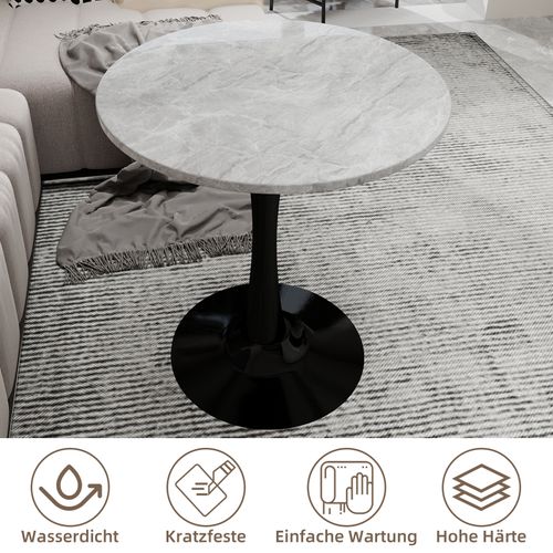 Table De Salle à Manger 70x70x72cm - Table Noir - Avec Plateau De Table En Marbre Veiné Gris Clair