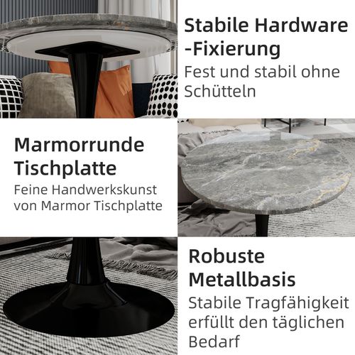 Table De Salle à Manger 70x70x72cm, Table Noir, Avec Plateau De Table En Marbre Veiné Gris Foncé