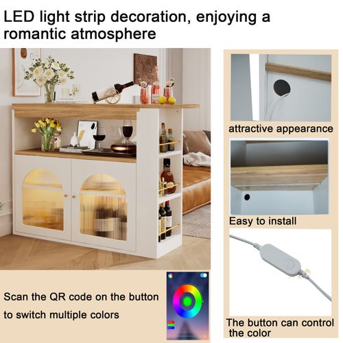 Table De Bar Extensible 138–193 Cm, Pivotante 360°, Avec LED Et Rangements, Blanc