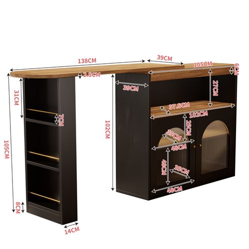 Table De Bar Extensible 138–193 Cm, Pivotante 360°, Avec LED Et Rangements, Noir