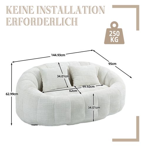 Canapé Pouf Relax En Mousse Souple Matelassée Confortable Avec Tissu De Peluche, Beige