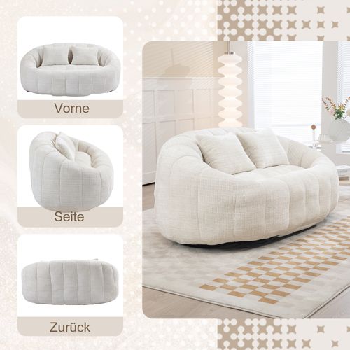 Canapé Pouf Relax En Mousse Souple Matelassée Confortable Avec Tissu De Peluche, Beige