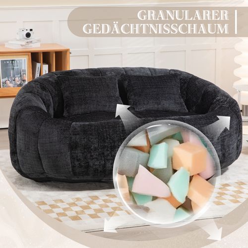 Canapé Pouf Relax En Mousse Souple Matelassée Confortable Avec Tissu De Peluche, Noir