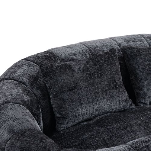 Canapé Pouf Relax En Mousse Souple Matelassée Confortable Avec Tissu De Peluche, Noir