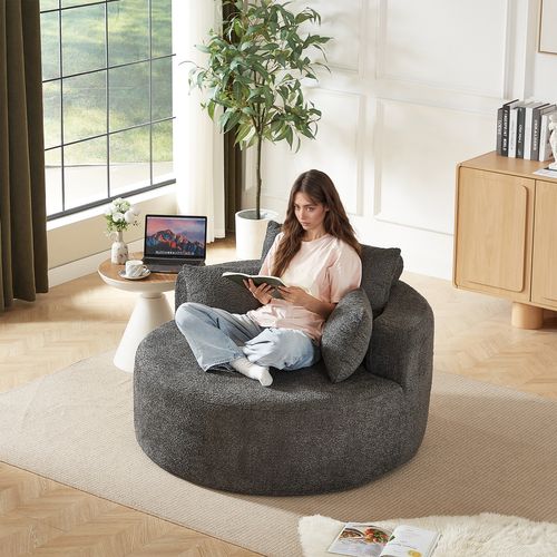 Fauteuil En Mousse De Chenille - Gris - Aucun Assemblage Requis - Moelleux - Design Moderne